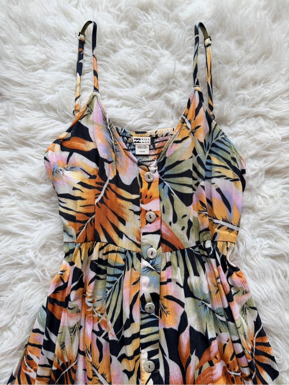 Billabong Tropical Print Button-Front Midi Sundress